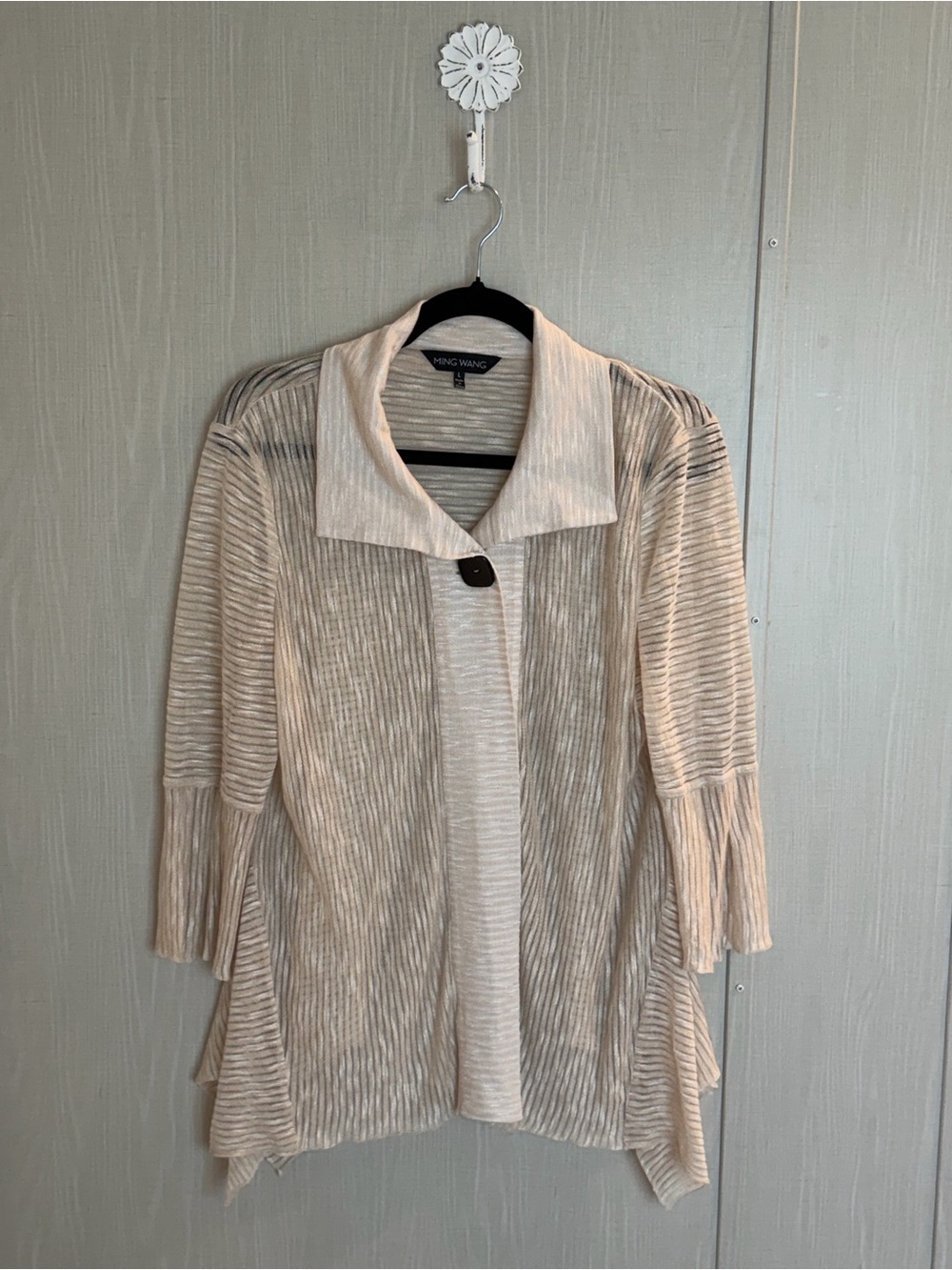 Ming Wang Knit Cardigan Topper Sweater Women's Size L Boho Church Textured